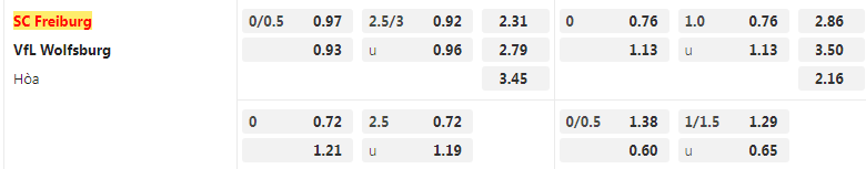 Tỷ lệ kèo Freiburg vs Wolfsburg