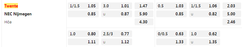 Tỷ lệ kèo Twente vs NEC